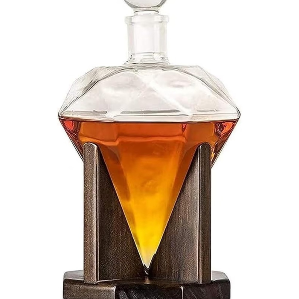 Diamond Shaped Glass Decanter with Stand